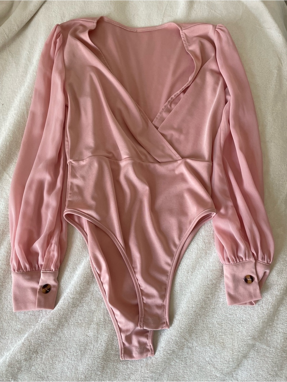 Women's Pink V-Neck Long Sleeve Bodysuit - Picture 2 of 5